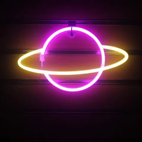 Planet Neon Saturn Neon Signs Planet Neon Light Sign for Wall Decor Bedroom Kids Room Living Room Bar Pub Hotel Beach Party Christmas Wedding Battery and USB Powered LED Planet Light Pink Warm White Neon SignsPack of 1