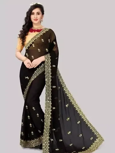 Georgette Embroidered Sarees With Blouse Piece
