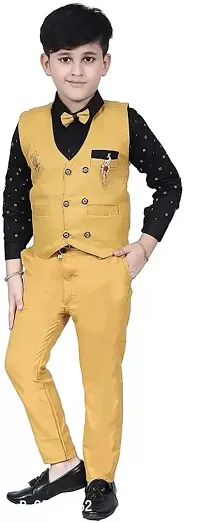Trendy Boys Festive and Party Shirt, Waistcoat And Pant Set (Yellow Pack Of 1)-thumb0