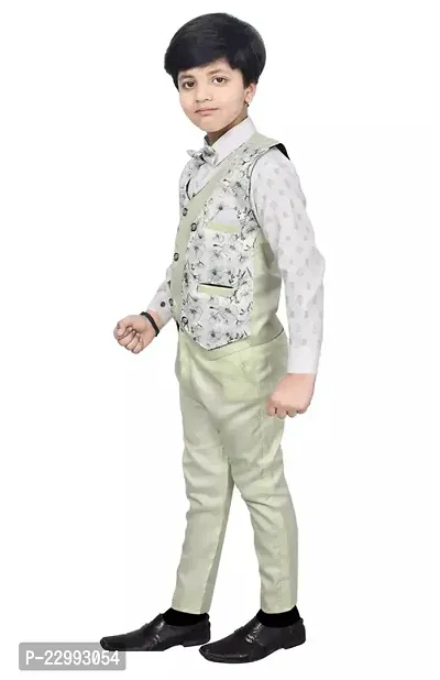 Trendy 24Era Ethnic/ Kids Wear Clothing Set: 3 Piece Suit Set With Cotton Shirt, Pant, Waistcoat For Boys (A.N.- 213, Digital Print Design, Color-Green