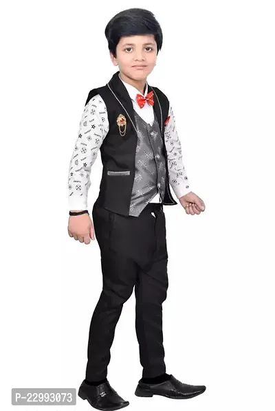 Trendy 24Era Ethnic/ Kids Wear Clothing Set: 3 Piece Suit Set With Cotton Shirt, Pant, Waistcoat For Boys, Color-Black