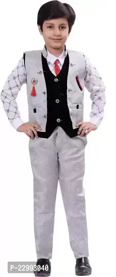 Trendy Boys Festive and Party Shirt, Waistcoat And Pant Set (Grey Pack Of 1)-thumb0