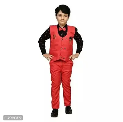Trendy 24Era Ethnic/ Kids Wear Clothing Set: 3 Piece Suit Set With Cotton Shirt, Pant, Waistcoat For Boys, Color-Pink