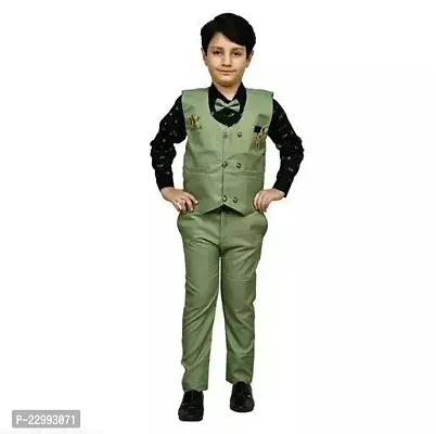 Trendy 24Era Ethnic/ Kids Wear Clothing Set: 3 Piece Suit Set With Cotton Shirt, Pant, Waistcoat For Boys Color-Green