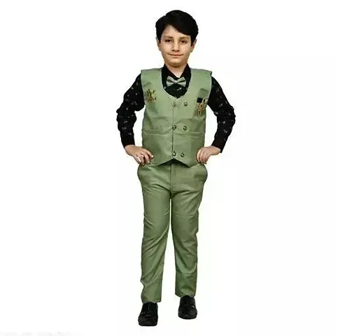 Trendy 24Era Ethnic/ Kids Wear Clothing Set: 3 Piece Suit Set With Shirt, Pant, Waistcoat For Boys Color-Green