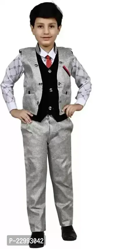 Trendy Boys Festive and Party Shirt, Waistcoat And Pant Set (Grey Pack Of 1)