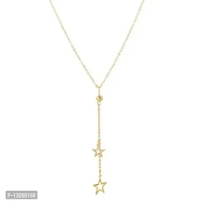 Lumen Gold Plated Choker Chain Necklace Dot Heart Star Pendant Long Star Drop Stylish Chain Neckpiece for Girls and Women(Golden)