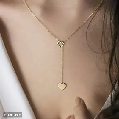Lumen Stylish Golden Drop Bar Double Chain Necklace for Women and Girls Personalized Fashion Necklace Simple Metal Long Alloy Necklace-thumb2