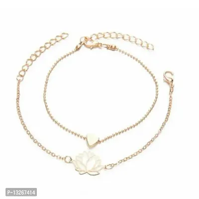 Lumen Stylish Golden 2 in 1 Bracelet and Anklet, Set of Two Chain Flower  Heart For Girls And Womens.