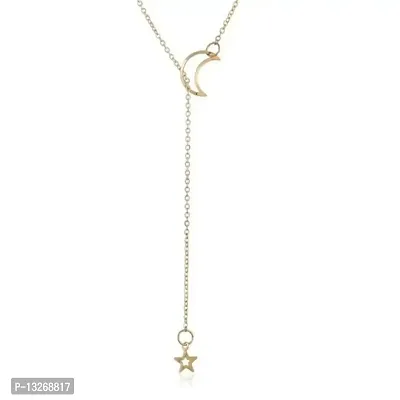 Lumen Star and Moon Chain Pendant Necklace for Women and Girls Cresent Y shaped Necklace Simple Fancy Moon Necklace For Girls.