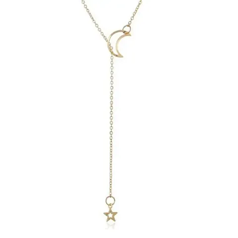 Lumen Star and Moon Chain Pendant Necklace for Women and Girls Cresent Y shaped Necklace Simple Fancy Moon Necklace For Girls.