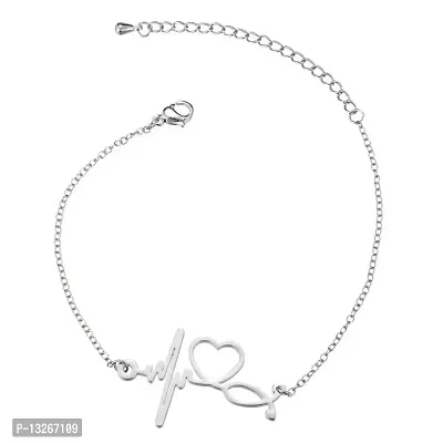 Lumen Stylish Silver Heartbeat Bracelet for Women's  Girls Jewelry Collection, Stylish  fashionable.-thumb0