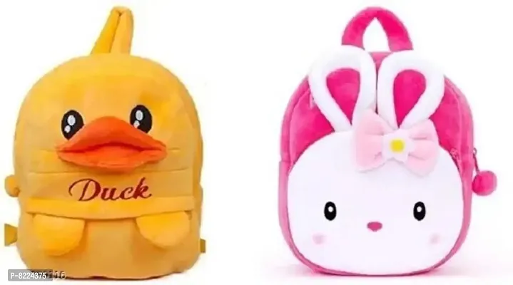 Duck  Konggi Rabbit Combo School Cartoon Bag, Soft Material Plus Backpack Childrens Gifts Boy/Girl/Baby School Bag For Kids, (Age 2 to 6 Year) School Bag (Pack of 2)-thumb0