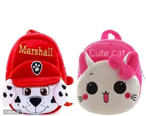 Marshall  Cute Cat Combo School Cartoon Bag, Soft Material Plus Backpack Childrens Gifts Boy/Girl/Baby School Bag For Kids, (Age 2 to 6 Year) School Bag (Pack of 2)-thumb0