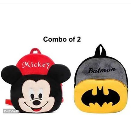 Mickey  Batman Combo School Cartoon Bag, Soft Material Plus Backpack Childrens Gifts Boy/Girl/Baby School Bag For Kids, (Age 2 to 6 Year) School Bag (Pack of 2)-thumb0