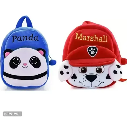 Panda  Marshall Combo School Cartoon Bag, Soft Material Plus Backpack Childrens Gifts Boy/Girl/Baby School Bag For Kids, (Age 2 to 6 Year) School Bag (Pack of 2)-thumb0