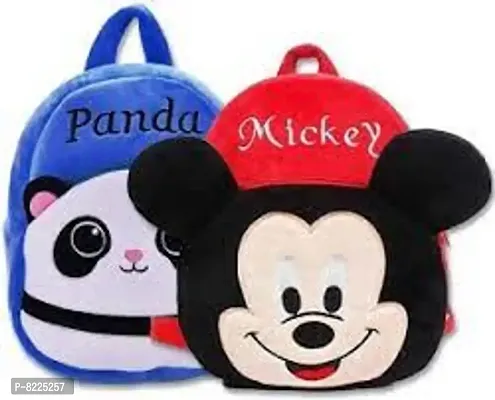 Panda  Mickey Combo School Cartoon Bag, Soft Material Plus Backpack Childrens Gifts Boy/Girl/Baby School Bag For Kids, (Age 2 to 6 Year) School Bag (Pack of 2)