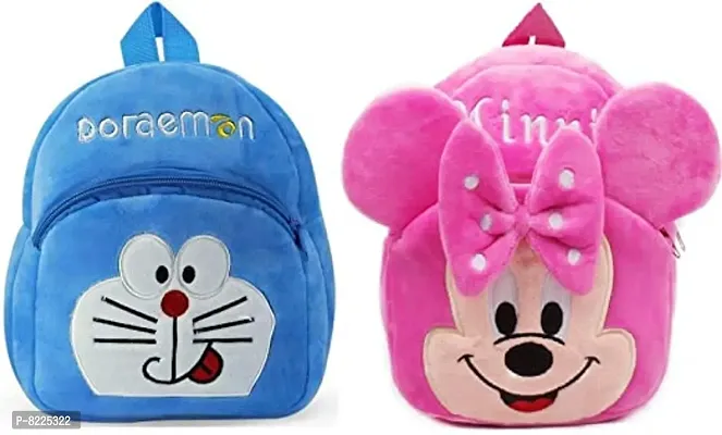 Doraemon  Minnie Pink Combo School Cartoon Bag, Soft Material Plus Backpack Childrens Gifts Boy/Girl/Baby School Bag For Kids, (Age 2 to 6 Year) School Bag (Pack of 2)