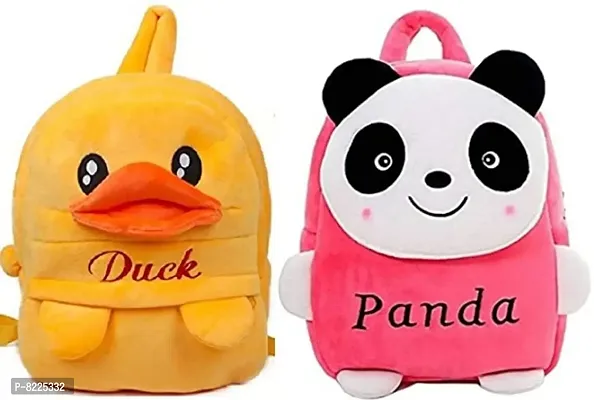 Duck  Panda Pink Combo School Cartoon Bag, Soft Material Plus Backpack Childrens Gifts Boy/Girl/Baby School Bag For Kids, (Age 2 to 6 Year) School Bag (Pack of 2)