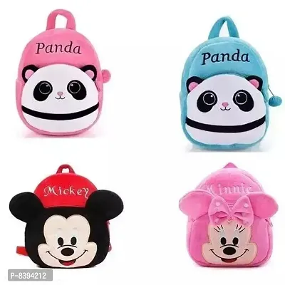 Panda Pink, Panda Blue,  Mickey, Minnie Pink Combo School Carto School Bag (Pack of 4)