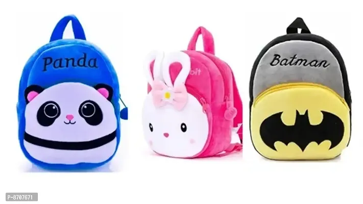 Batman, Konggi Rabbit  Blue Panda Combo School Cartoon Bag, School Bag for Kids, Suitable for Nursery, LKG, UKG  Play School Children (Age 2 to 6 Year) School Bag, (12 L), (Pack of 3)