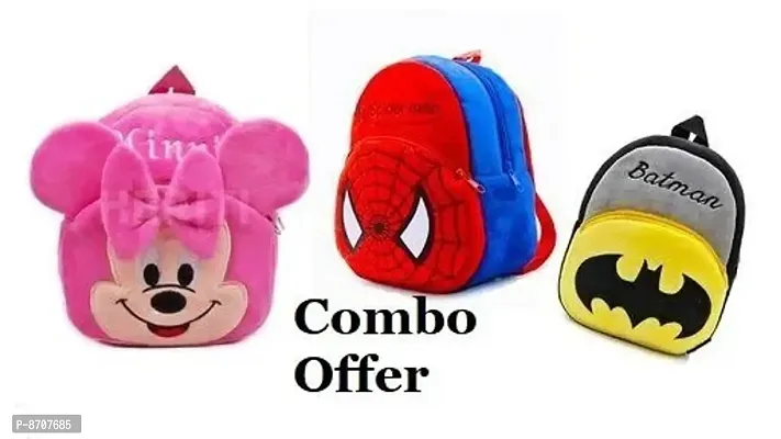 Batman, Spiderman  Pink Minnie Combo School Cartoon Bag, School Bag for Kids, Suitable for Nursery, LKG, UKG  Play School Children (Age 2 to 6 Year) School Bag, (12 L), (Pack of 3)