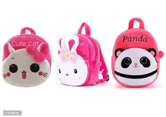 Cute Cat, Konggi Rabbit  Pink Panda Combo School Cartoon Bag, School Bag for Kids, Suitable for Nursery, LKG, UKG  Play School Children (Age 2 to 6 Year) School Bag, (12 L), (Pack of 3)-thumb0