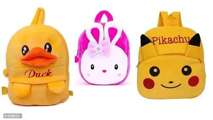 Duck, Konggi Rabbit  Pikachu Combo School Cartoon Bag, School Bag for Kids, Suitable for Nursery, LKG, UKG  Play School Children (Age 2 to 6 Year) School Bag, (12 L), (Pack of 3)