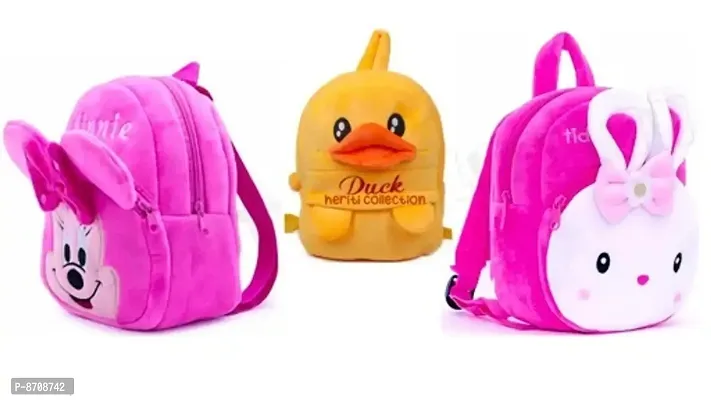 Pink Minnie, Duck  Konggi Rabbit Combo School Cartoon Bag, School Bag for Kids, Suitable for Nursery, LKG, UKG  Play School Children (Age 2 to 6 Year) School Bag, (12 L), (Pack of 3)-thumb0