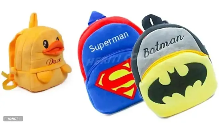 Duck, Superman  Batman Combo School Cartoon Bag, School Bag for Kids, Suitable for Nursery, LKG, UKG  Play School Children (Age 2 to 6 Year) School Bag, (12 L), (Pack of 3)-thumb0