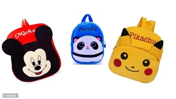 Mickey , Blue Panda  Pikachu Combo School Cartoon Bag, School Bag for Kids, Suitable for Nursery, LKG, UKG  Play School Children (Age 2 to 6 Year) School Bag, (12 L), (Pack of 3)-thumb0