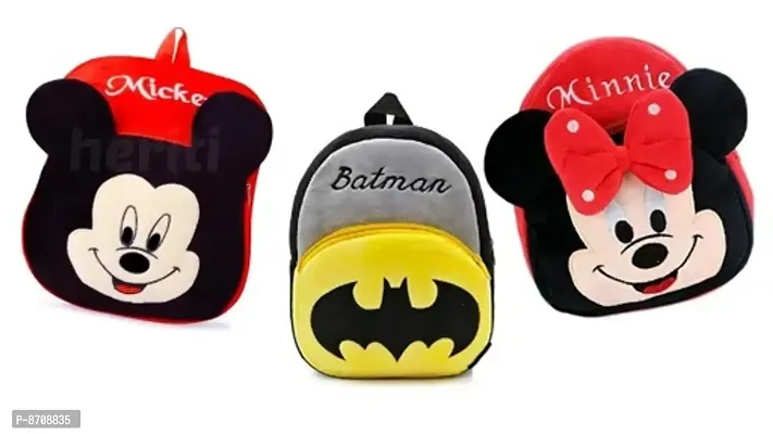 Mickey, Batman  Red Minnie Combo School Cartoon Bag, School Bag for Kids, Suitable for Nursery, LKG, UKG  Play School Children (Age 2 to 6 Year) School Bag, (12 L), (Pack of 3)-thumb0