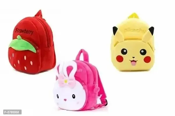 Strawberry, Pikachu  Konggi Rabbit Combo School Cartoon Bag, School Bag for Kids, Suitable for Nursery, LKG, UKG  Play School Children (Age 2 to 6 Year) School Bag, (12 L), (Pack of 3)