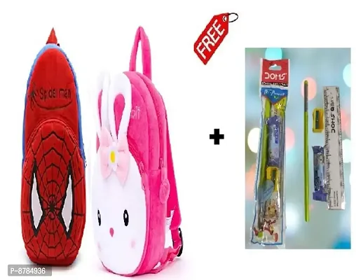 Classy Printed Kids School Bags with Pencil, Eraser, Sharpener and Scale, Pack of 2