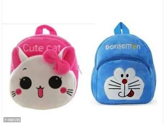 2Pcs Attractive Bag Cute Cat And Doraemon Bag Soft Material School Bag For Kids Plush Backpack Cartoon Toy | Childrens Gifts Boy/Girl/Baby/ Decor School Bag For Kids(Age 2 to 6 Year) and Suitable For-thumb0