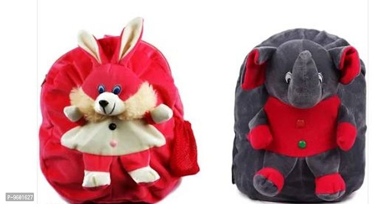2Pcs Attractive Bag Elephant And Red Rabbit Bag Soft Material School Bag For Kids Plush Backpack Cartoon Toy | Childrens Gifts Boy/Girl/Baby/ Decor School Bag For Kids(Age 2 to 6 Year) and Suitable F-thumb0