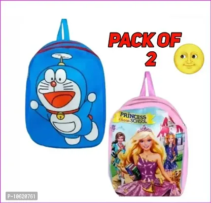 Frozen Princess And Doraemon Bag Soft Material School Bag High Quality Backpack (Multicolor, 13 L) Pack Of 2