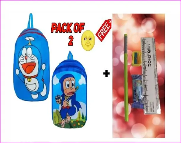 Cartoon Print Soft Material School Bag and Gift Pack of 2