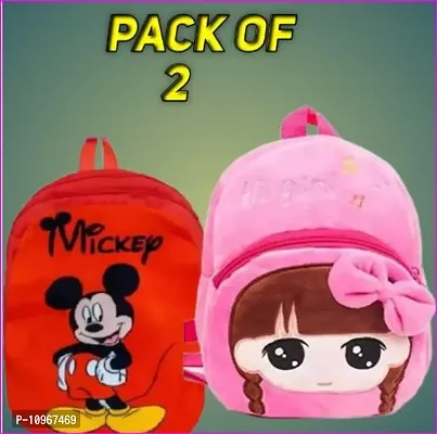 Mickey  Hi Girl Cartoon Kids School Bag, Cute and funny kid bag, Soft Cloth Bag, Plush Cartoon Baby Boys/Girls, (Age 2 to 6 Years) Pack of 2