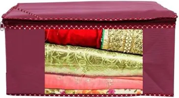 Sh nasima Designer Non Woven Fabric 03 Piece Saree Cover Large Storage Bags, Cloth Organizer with Transparent Window (MAROON)  pack of 3-thumb1