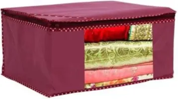 Sh nasima Designer Non Woven Fabric 03 Piece Saree Cover Large Storage Bags, Cloth Organizer with Transparent Window (MAROON)  pack of 3-thumb3