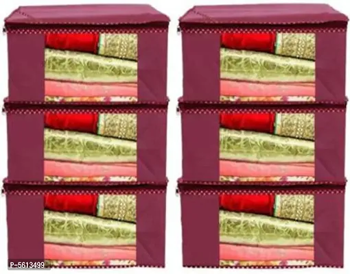 SH NASIMA SC-M-06 Designer Non Woven Fabric 06 Piece Saree Cover Large Storage Bags, Cloth Organizer with Transparent Window (MAROON) SC-M-06  (Maroon)-thumb0