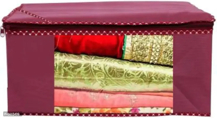 SH NASIMA SC-M-06 Designer Non Woven Fabric 06 Piece Saree Cover Large Storage Bags, Cloth Organizer with Transparent Window (MAROON) SC-M-06  (Maroon)-thumb2