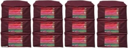 SH NASIMA SC-M-012 Designer Non Woven Fabric 12 Piece Saree Cover Large Storage Bags, Cloth Organizer with Transparent Window (MAROON) pack of 12
