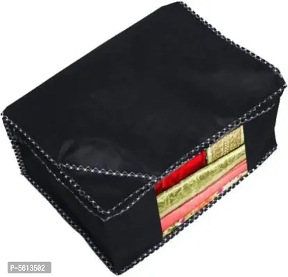 Designer Non Woven Fabric 02 Piece Saree Cover Large Storage Bags, Cloth Organizer with Transparent Window (Black) of 2-thumb2