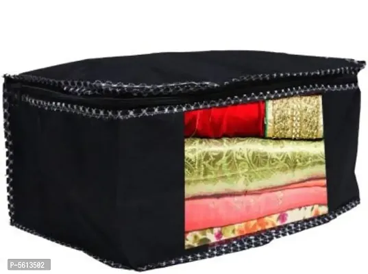 Designer Non Woven Fabric 02 Piece Saree Cover Large Storage Bags, Cloth Organizer with Transparent Window (Black) of 2-thumb3