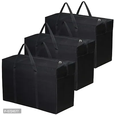 Multi Purpose Foldable Nylon Storage Bag with Handles Pack of 3 Black