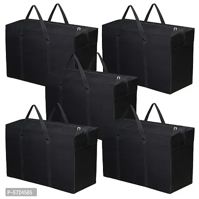 Multi Purpose Foldable Nylon Storage Bag with Handles Pack of 5 Black