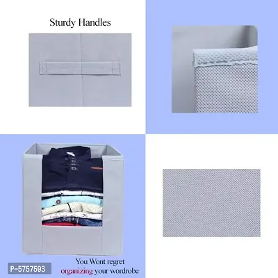SH NASIMA Foldable Non Woven Shirt Stacker Wardrobe Organizer With Side Handle (Pack of 6 grey-thumb2