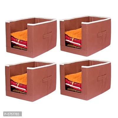SH NASIMA Foldable Non Woven Shirt Stacker Wardrobe Organizer With Side Handle (Pack of 4 Brown)-thumb0